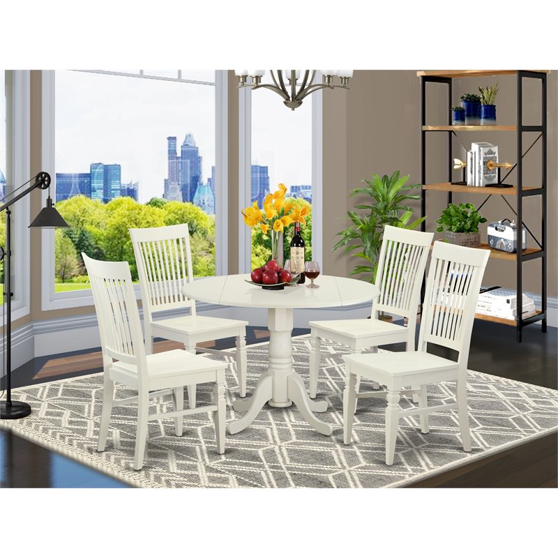 Pemberly Row 5-Piece Dining Table Set in Linen White Finish