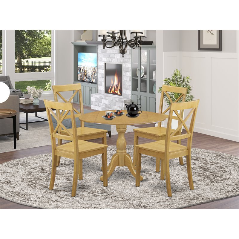 Pemberly Row 5-Piece Wood Dining Set with Drop-Leaf Table in Oak