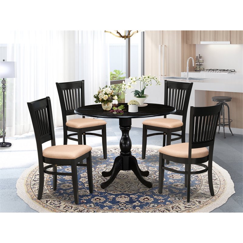 Pemberly Row 5-Piece Wood Dining Set with Linen Fabric Seats in Black