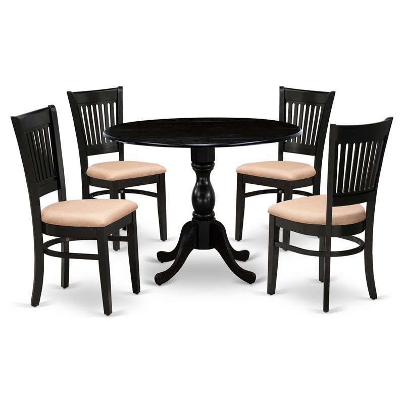 Pemberly Row 5-Piece Wood Dining Set with Linen Fabric Seats in Black