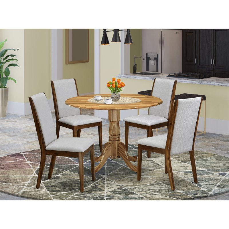 Pemberly Row 5-Piece Wood Dining Set with Round Table in Natural Finish