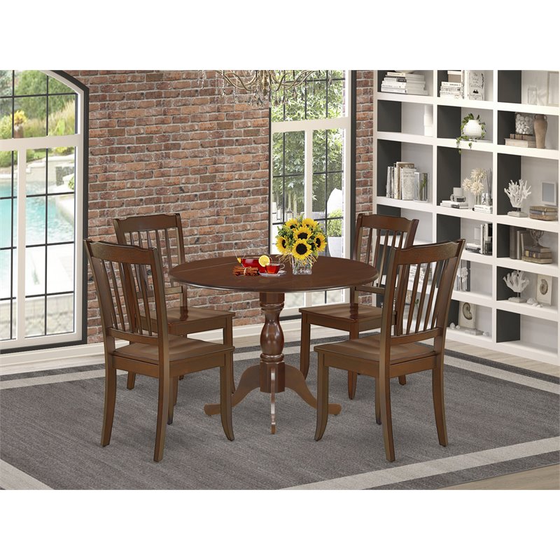 Pemberly Row 5-Piece Wood Dining Set with Slatted Chairs in Mahogany