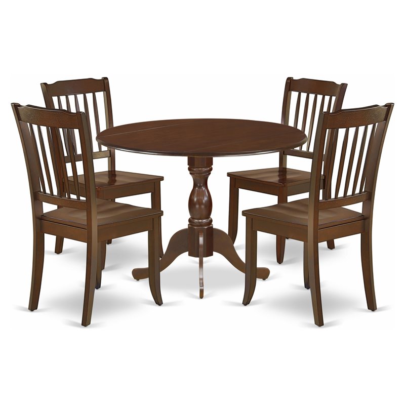 Pemberly Row 5-Piece Wood Dining Set with Slatted Chairs in Mahogany