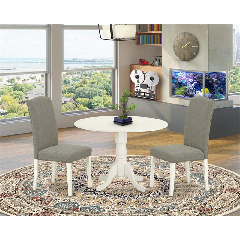 Pemberly Row 3-Piece Wood Dining Set in Linen White and Dark Shitake