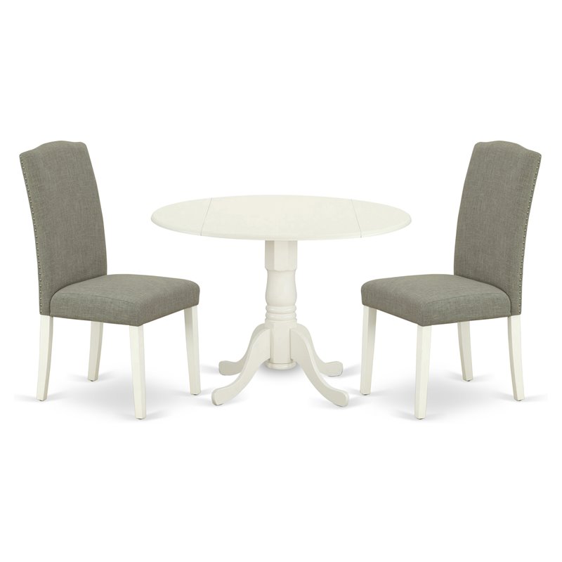 Pemberly Row 3-Piece Wood Dining Set in Linen White and Dark Shitake