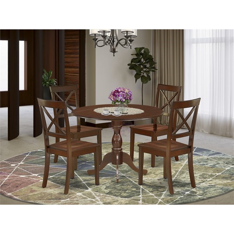 Pemberly Row 5-Piece Wood Dining Table Set with Mahogany Finish