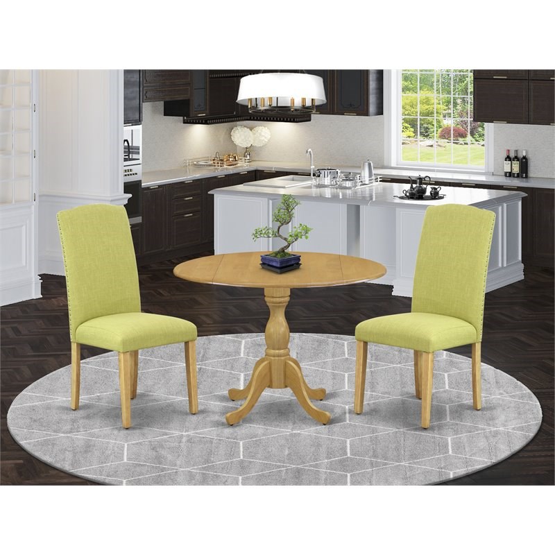 Pemberly Row 3-Piece Wood Dining Set with Drop Leaf Table in Oak