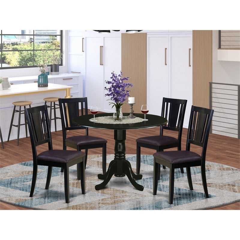 Pemberly Row 5-Piece Wood Dining Table Set with Pedestal Base in Black