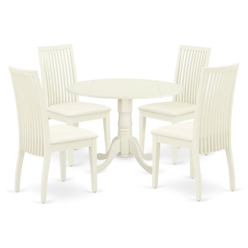 Pemberly Row 5-Piece Wood Dining Set with Cushion Seats in Linen White