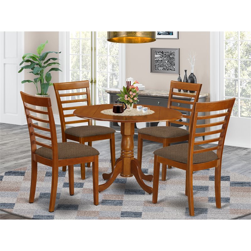 Pemberly Row 5-Piece Saddle Brown Dining Room Set with Ladder-Back Chairs