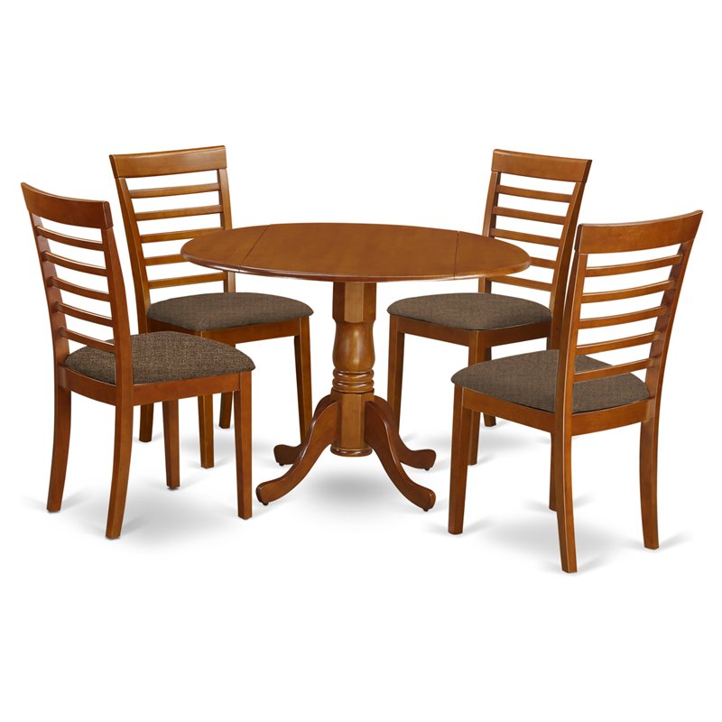 Pemberly Row 5-Piece Saddle Brown Dining Room Set with Ladder-Back Chairs