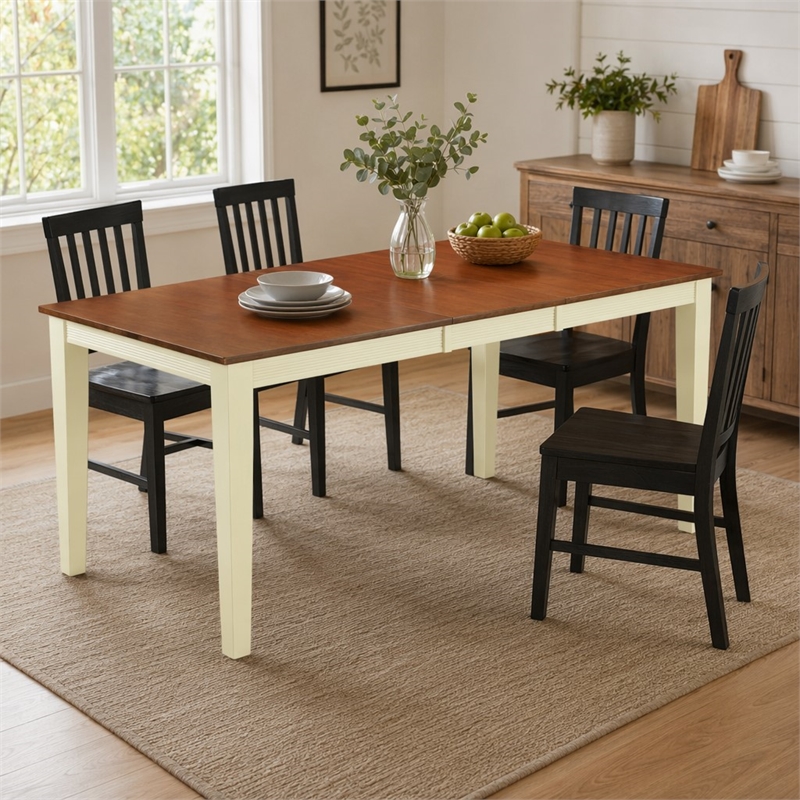 Pemberly Row Rectangular Wood Dining Table in Cream and Cherry