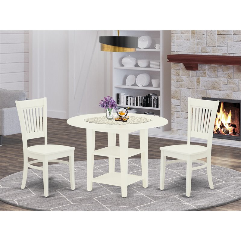 Pemberly Row 3-Piece Wood Dining Table Set in Linen White Finish