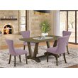 Pemberly Row 5-Piece Dining Set with Upholstered Chairs in Gray/Purple