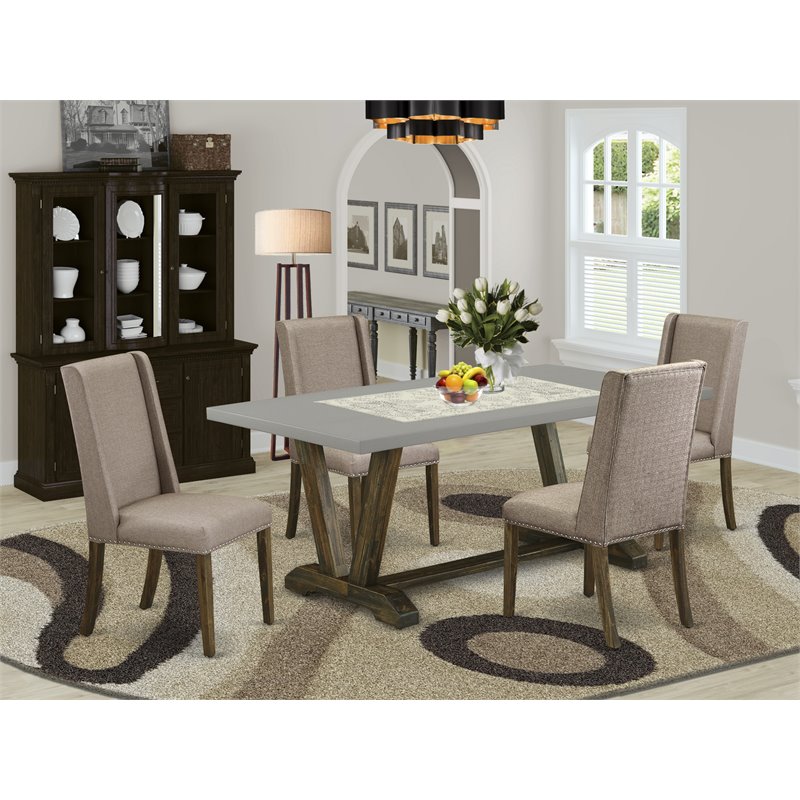 Pemberly Row 5-Piece Asian Wood Dining Table Set in Distressed Finish
