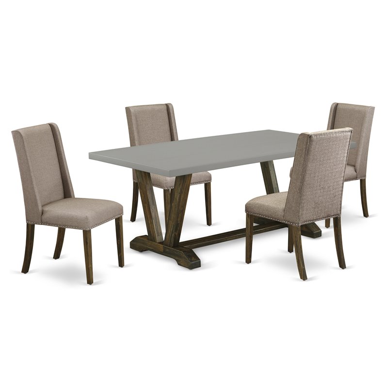 Pemberly Row 5-Piece Asian Wood Dining Table Set in Distressed Finish
