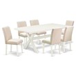 Pemberly Row X-Leg 7-Piece Wood Dining Set with Light Beige Chairs