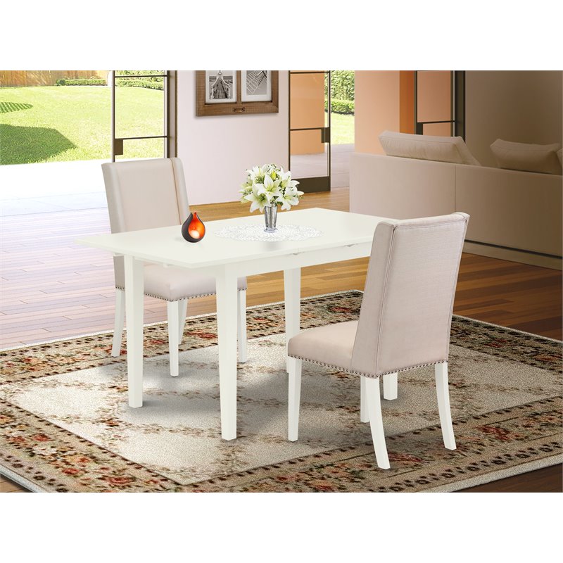 Pemberly Row 3-Piece Rubberwood Dining Table Set in Linen White Finish