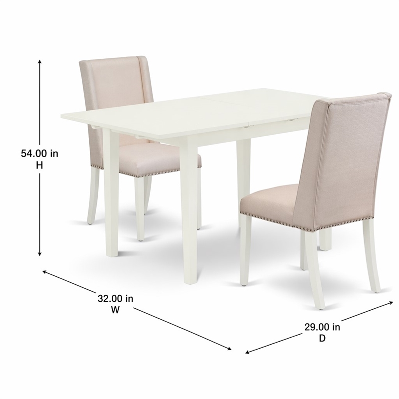 Pemberly Row 3-Piece Rubberwood Dining Table Set in Linen White Finish