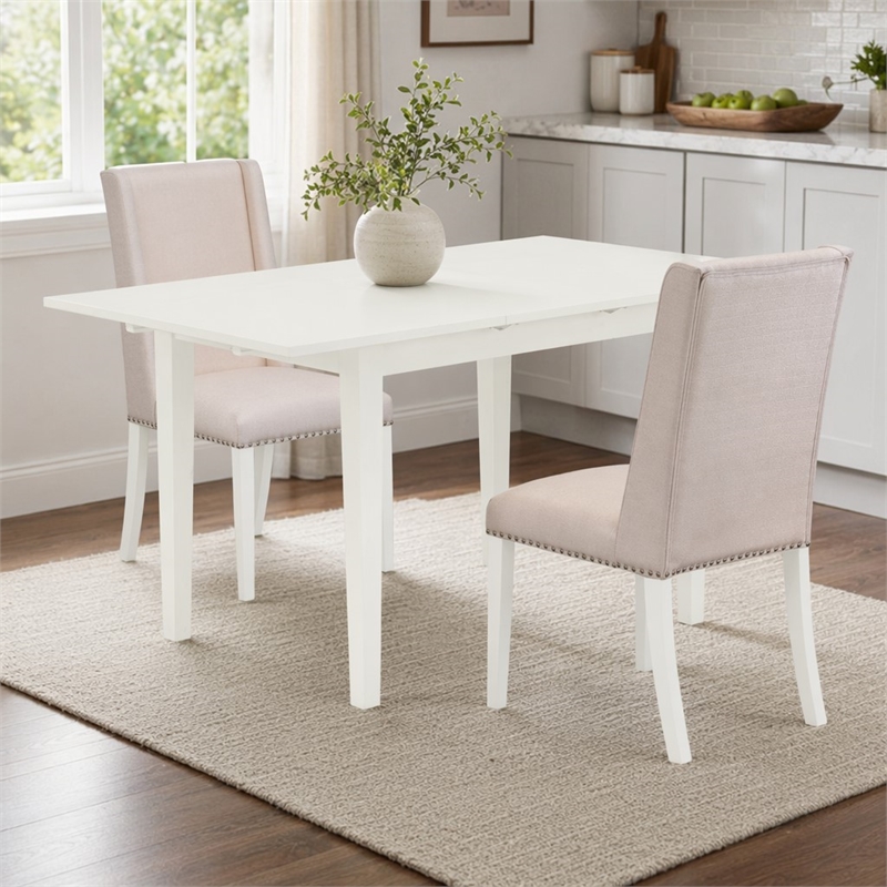 Pemberly Row 3-Piece Rubberwood Dining Table Set in Linen White Finish