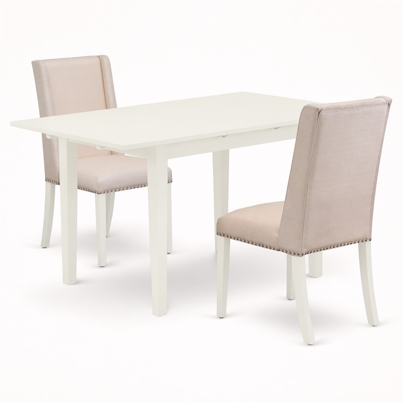 Pemberly Row 3-Piece Rubberwood Dining Table Set in Linen White Finish