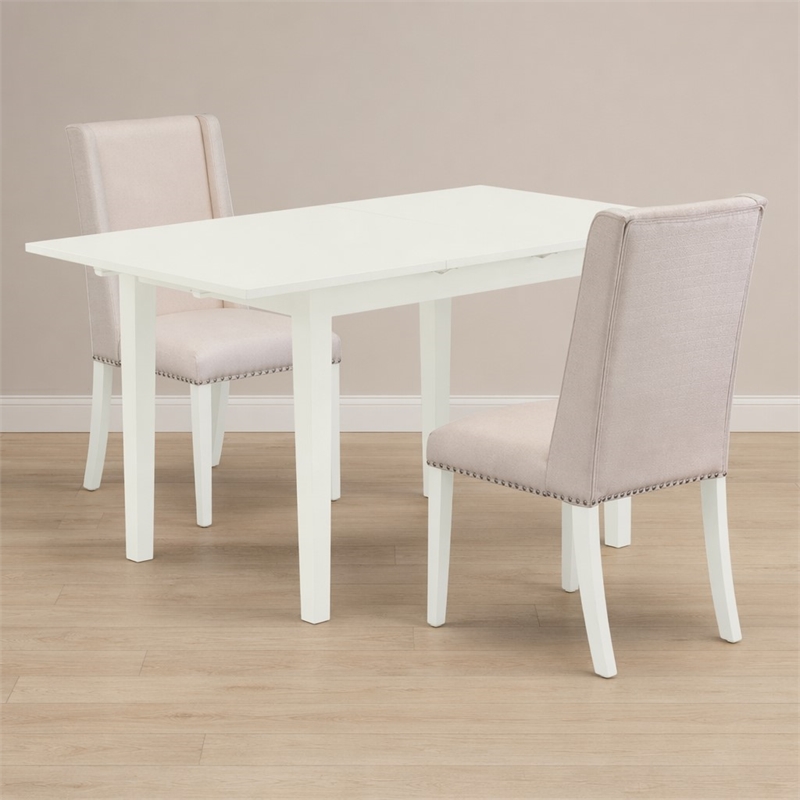Pemberly Row 3-Piece Rubberwood Dining Table Set in Linen White Finish