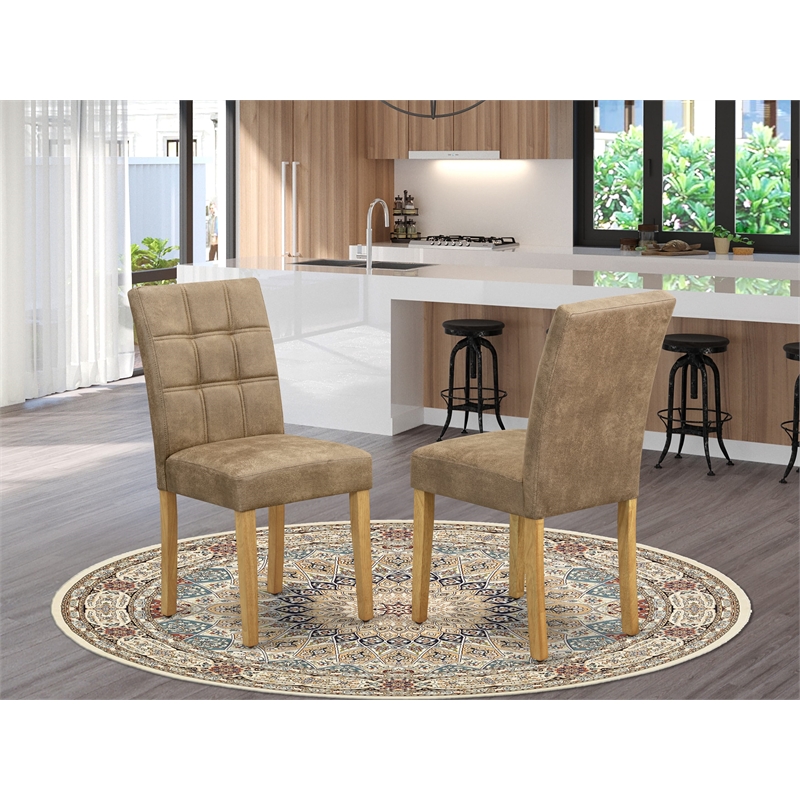 Pemberly Row Faux Leather Parson Dining Chairs - Brown Textured (Set of 2)