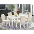Pemberly Row 7-Piece Dining Set with Fabric Seats in Linen White
