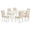 Pemberly Row 7-Piece Dining Set with Fabric Seats in Linen White