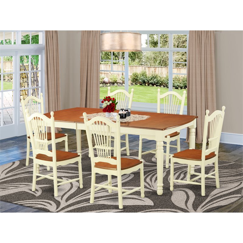 Pemberly Row 7-Piece Buttermilk & Cherry Dining Table Set with Chairs