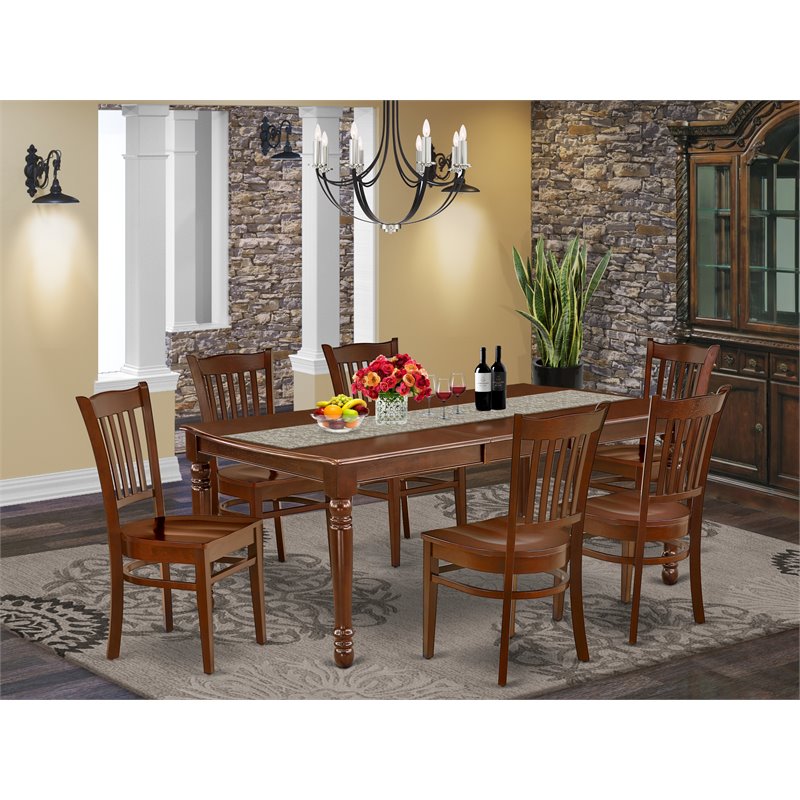 Pemberly Row 7-Piece Dining Table and Wood Chairs in Mahogany Finish