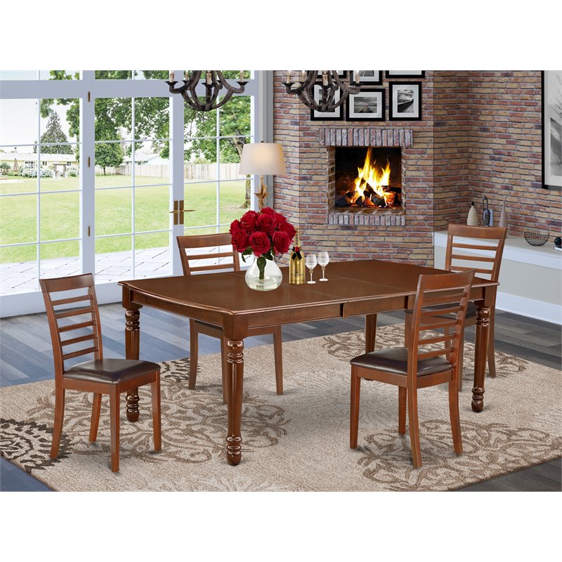 Pemberly Row 5-Piece Mahogany Dining Set with Faux Leather Seats