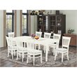 Pemberly Row 9-Piece Linen White Wood Dining Set with Slat Back Chairs