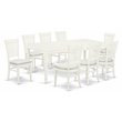 Pemberly Row 9-Piece Linen White Wood Dining Set with Slat Back Chairs