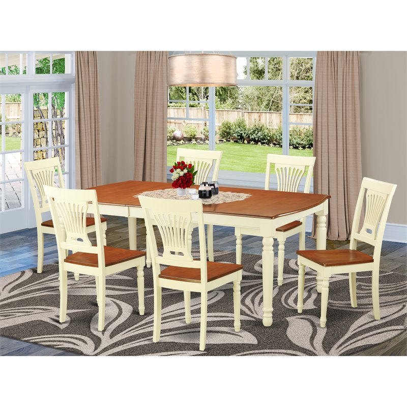 Pemberly Row 7-Piece Buttermilk & Cherry Wood Dining Set with Table & Chairs