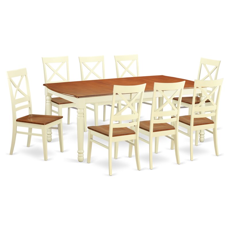 Pemberly Row 9-Piece Wooden Dining Table Set in Cherry & Buttermilk Finish