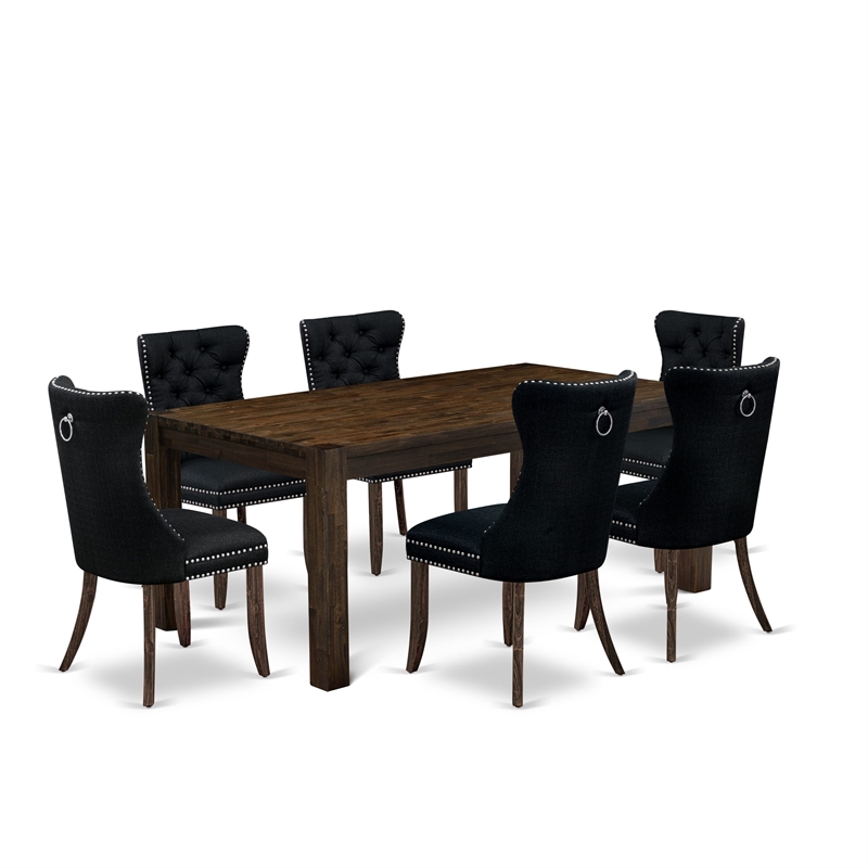 Pemberly Row 7-Piece Dining Set in Distressed Jacobean and Black Upholstery