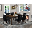 Pemberly Row 7-Piece Dining Set in Distressed Jacobean and Black Upholstery