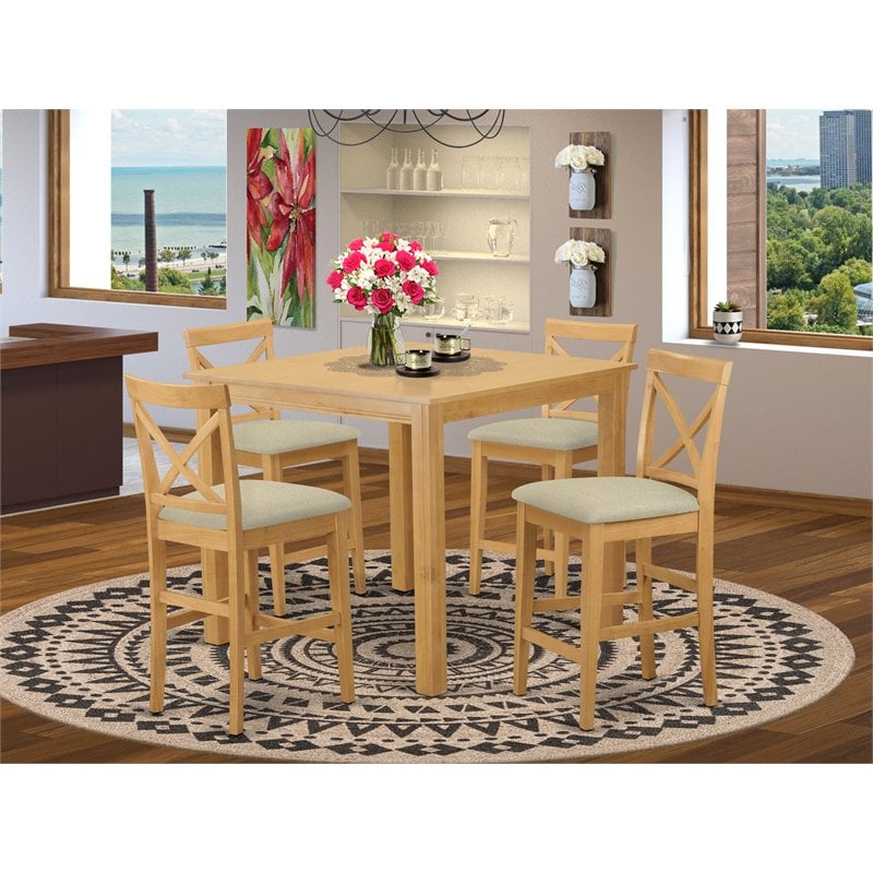 Pemberly Row Cafe 5-Piece Wood Counter Height Dining Set in Oak