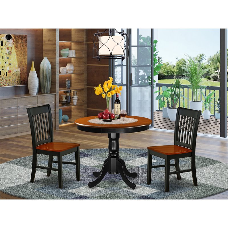 Pemberly Row 3-Piece Traditional Dining Set in Black and Cherry Finish