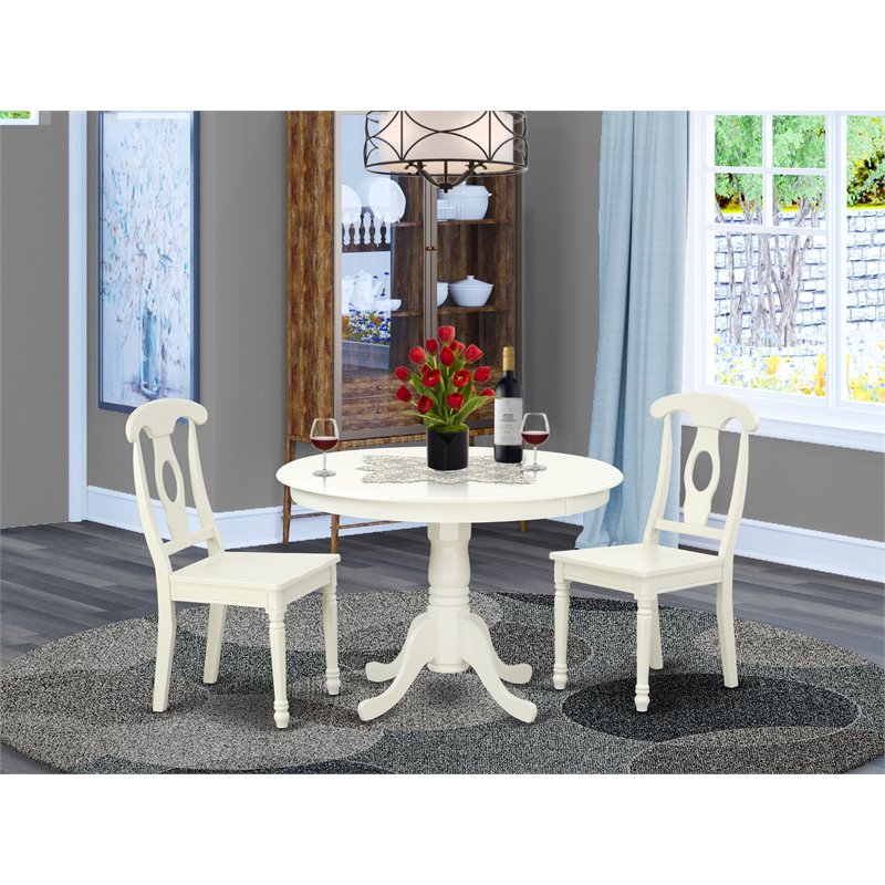 Pemberly Row Hartland 3-Piece Dining Set in Linen White Hardwood