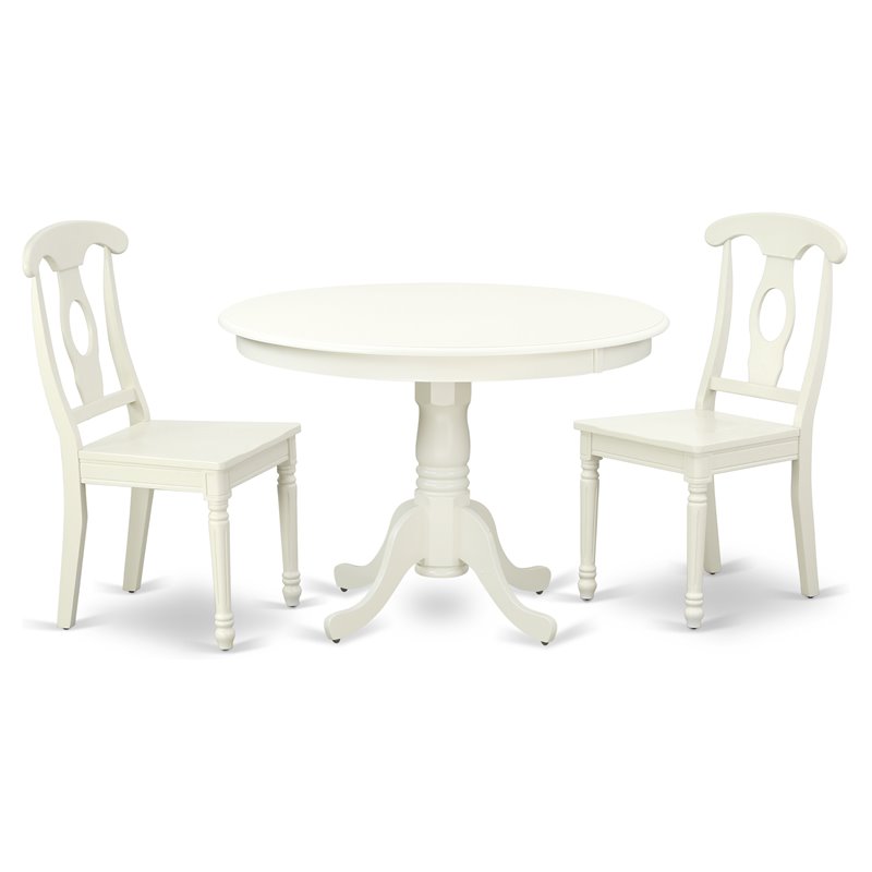 Pemberly Row Hartland 3-Piece Dining Set in Linen White Hardwood