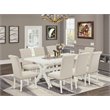 Pemberly Row X-Style 9-Piece Wood Dining Table Set in Light Beige Finish