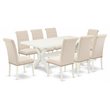 Pemberly Row X-Style 9-Piece Wood Dining Table Set in Light Beige Finish