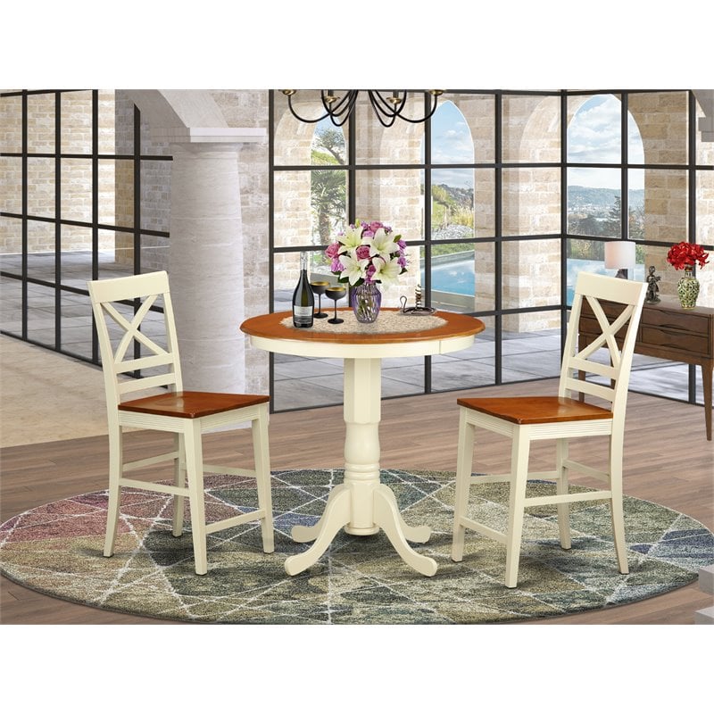 Pemberly Row 3-Piece Counter Height Dining Set in Buttermilk and Cherry