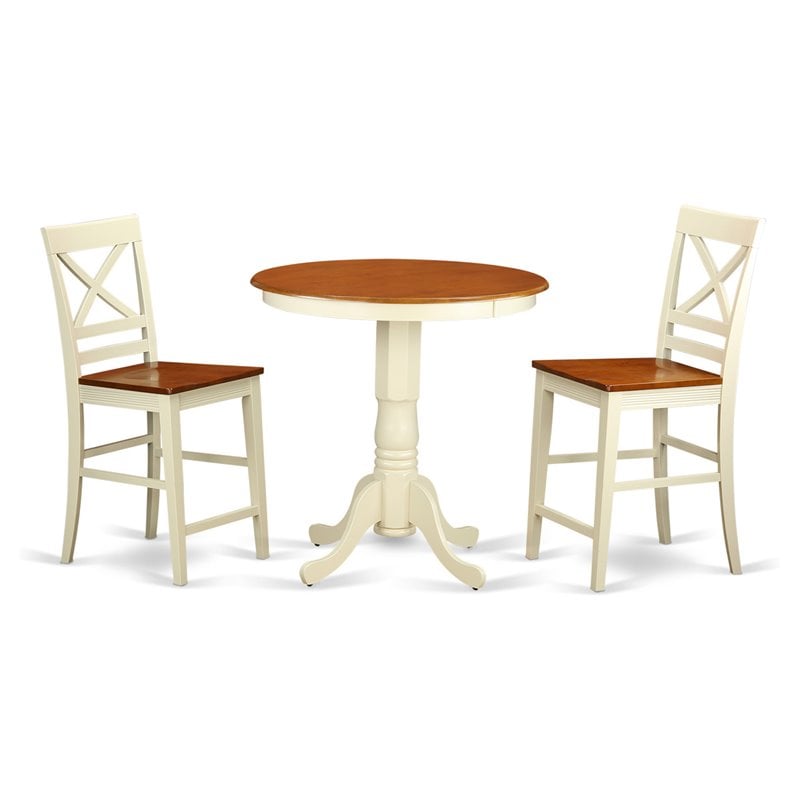 Pemberly Row 3-Piece Counter Height Dining Set in Buttermilk and Cherry