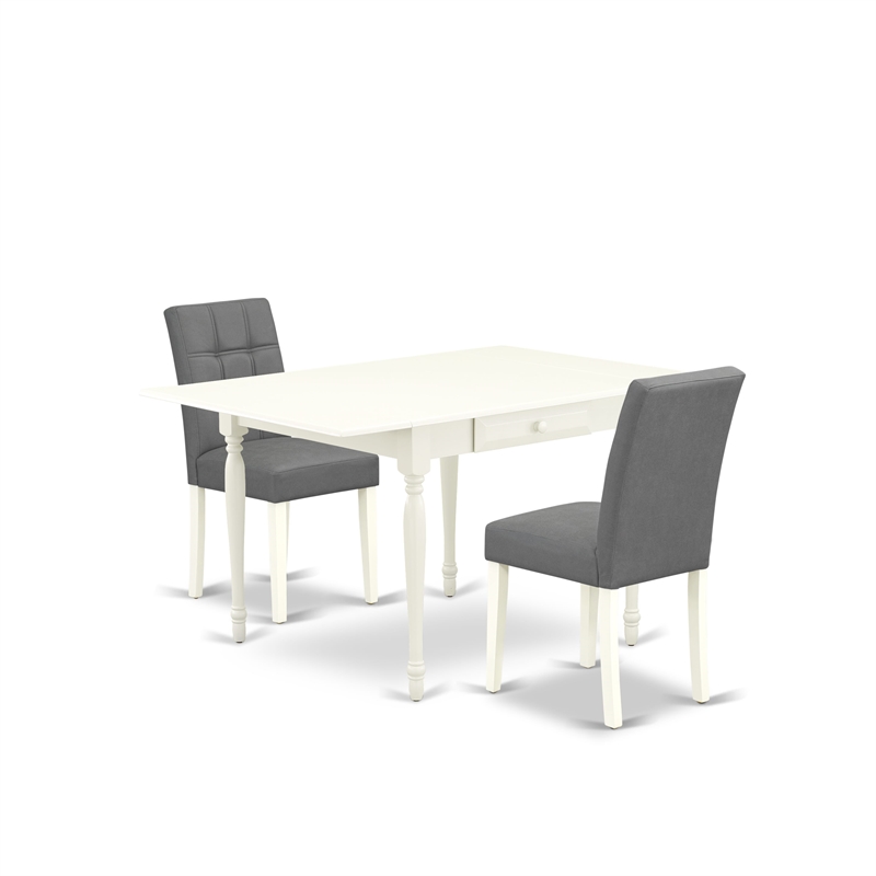 Pemberly Row 3-Piece Dining Set with Drop Leaf Table in Linen White Finish