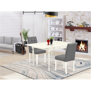 Pemberly Row 3-Piece Dining Set with Drop Leaf Table in Linen White Finish