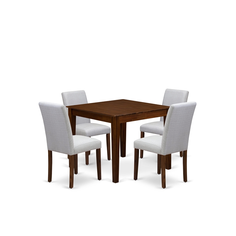 Pemberly Row 5-Piece Square Dining Table Set in Antique Walnut and Gray
