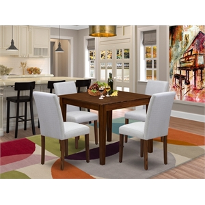 Pemberly Row 5-Piece Square Dining Table Set in Antique Walnut and Gray